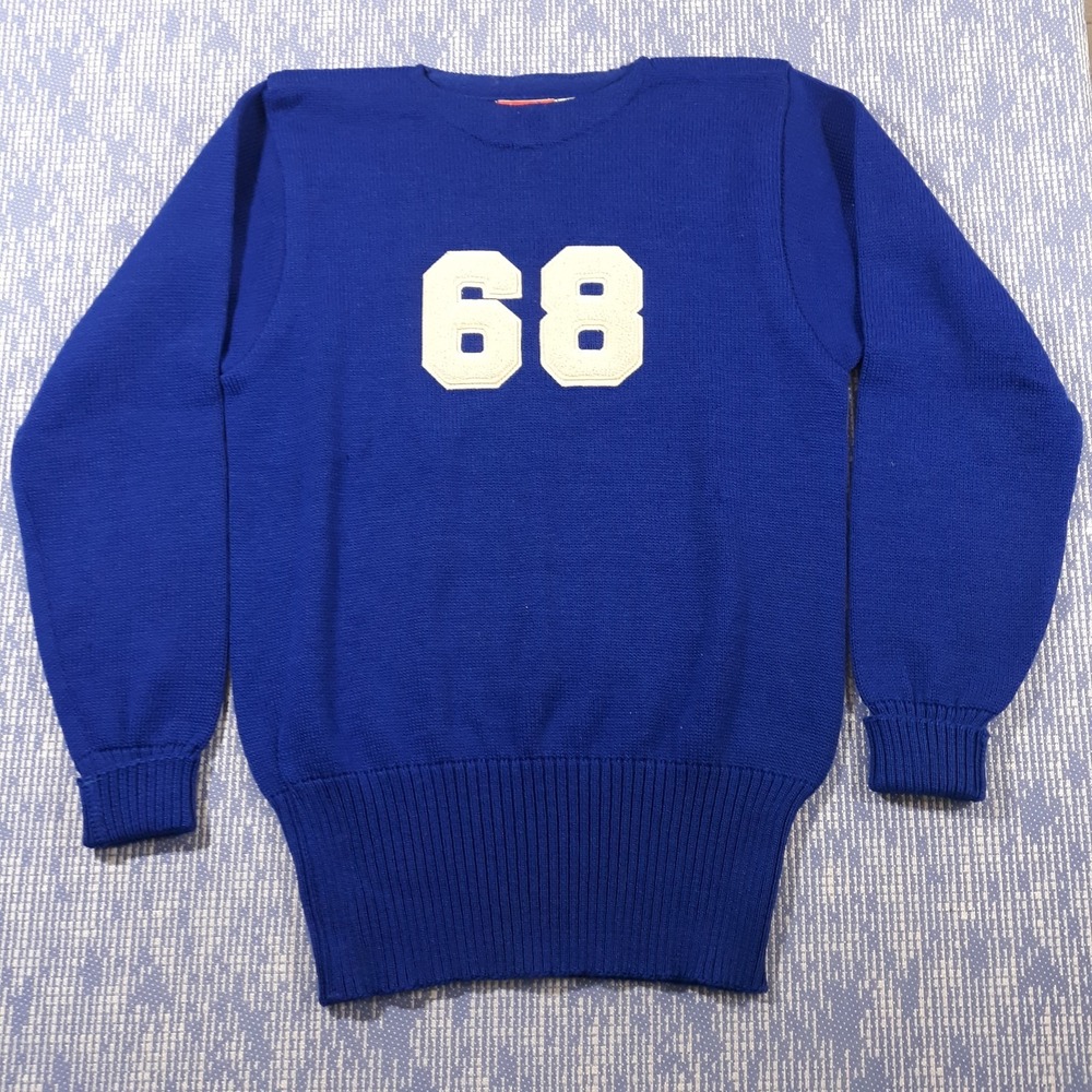 Vintage 40s 50s Letterman Varsity Wool Sweater Size 40 Small Blue King O'Shea
